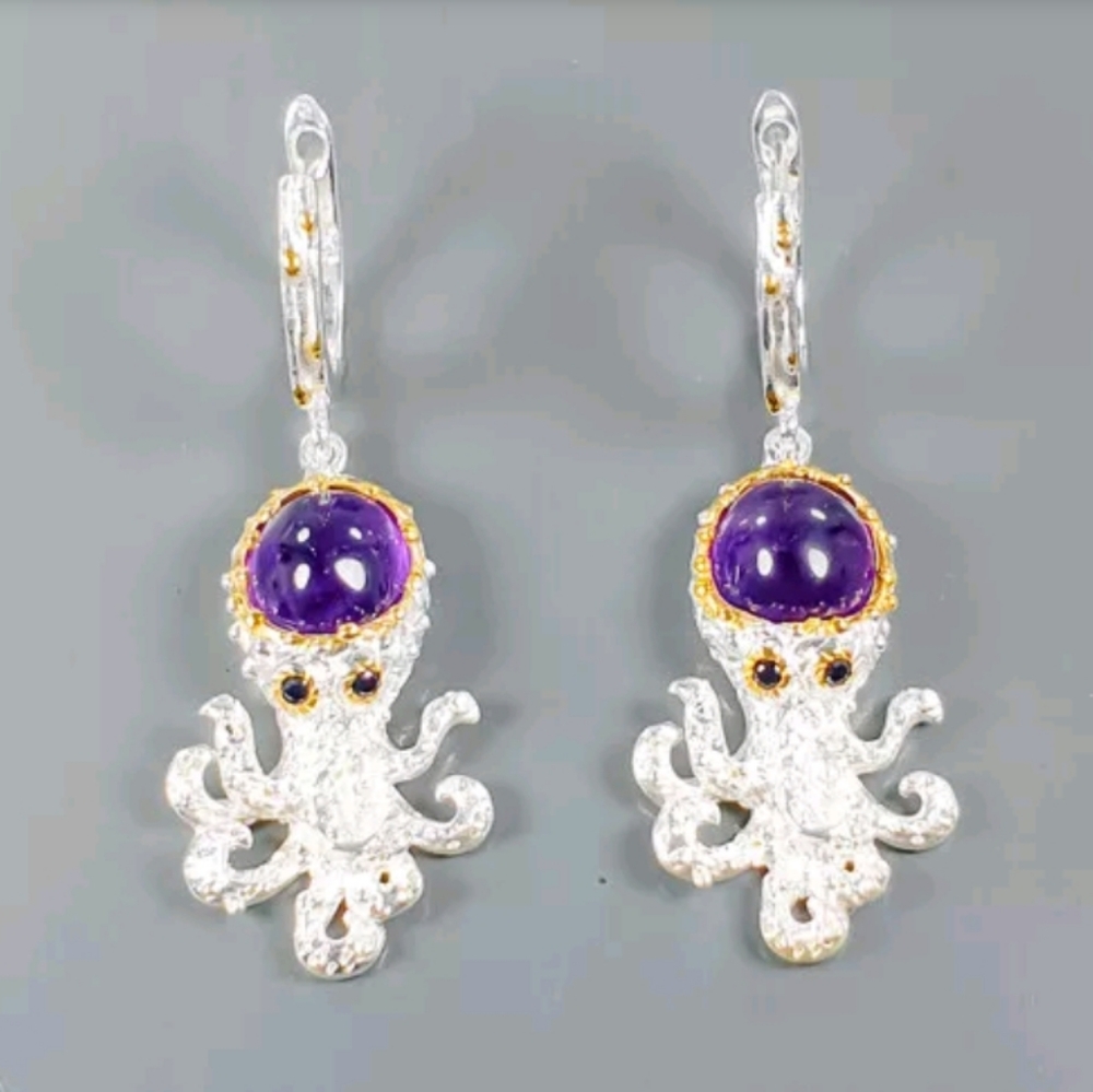 Adorable Octopus amethyst sterling earrings